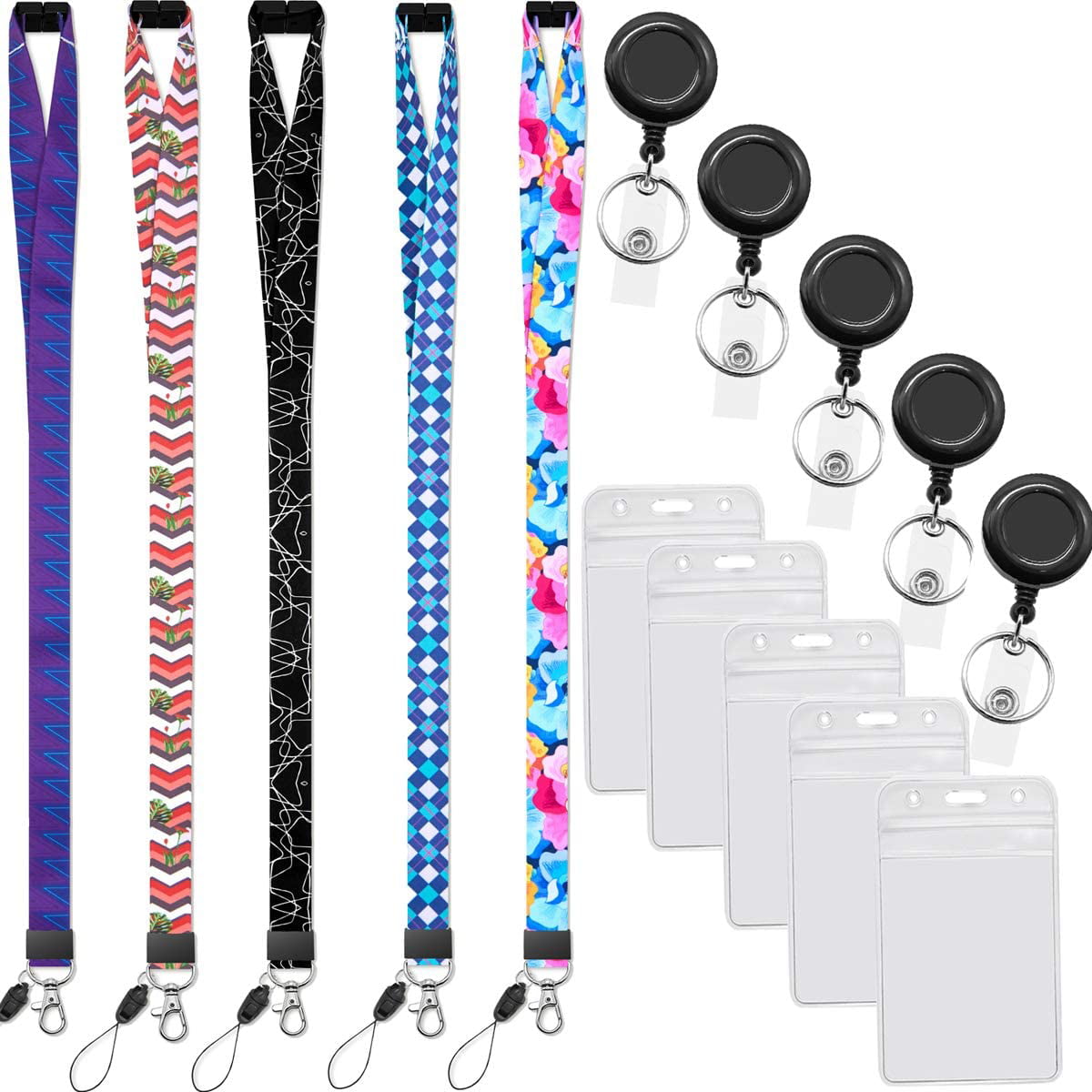 5 Pack - Breakaway Lanyard with Retractable Badge Reel and Heavy Duty  Vertical Resealable ID Badge Holder for Cruise Cabin Card, Theme Parks,  Travel