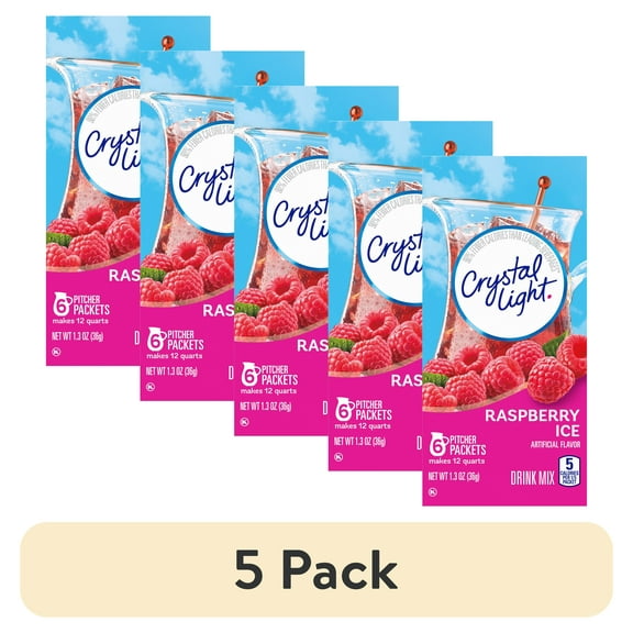 (5 pack) Crystal Light Raspberry Ice Artificially Flavored Powdered Drink Mix, 6 ct Pitcher Packets