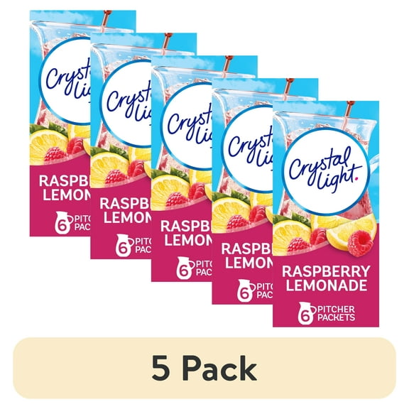 (5 pack) Crystal Light Drink Mix, 6 Pitcher Packets, for Flavorful Hydration and Shareable Refreshment, Raspberry Lemonade Artificial Flavor, Zero Sugar, Low Calorie, 1.8 oz