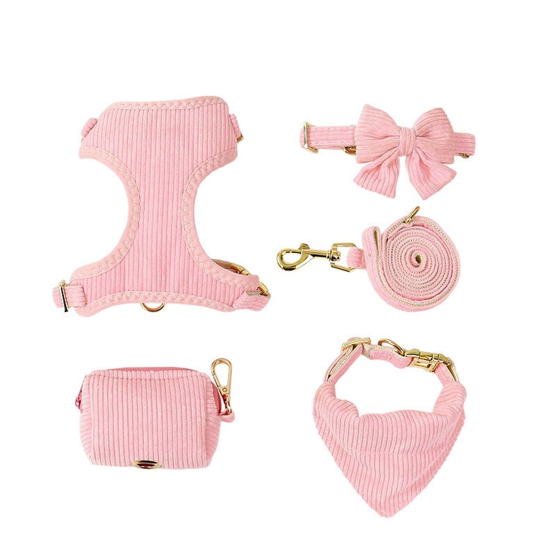 5 pack Cute Extra Small Dog Harness Collar and Leash Set with Bowtie, Soft Adjustable Plaid Puppy Harness for Small Sized Dogs Cats Walks Parties and Photoshoots(S)