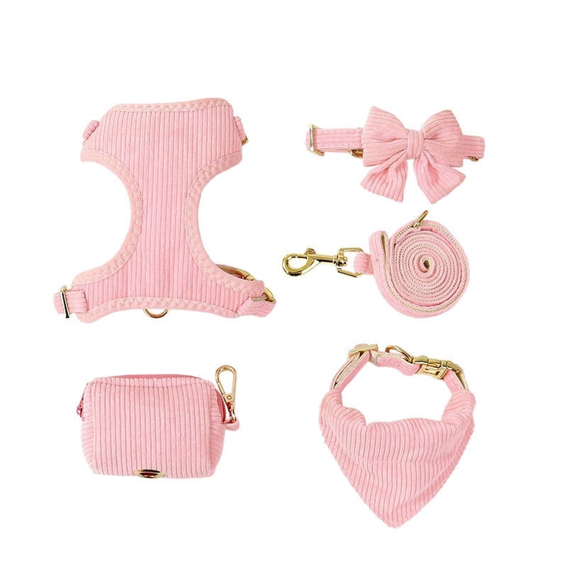5 pack Cute Extra Small Dog Harness Collar and Leash Set with Bowtie, Soft Adjustable Plaid Puppy Harness for Small Sized Dogs Cats Walks Parties and Photoshoots(S)