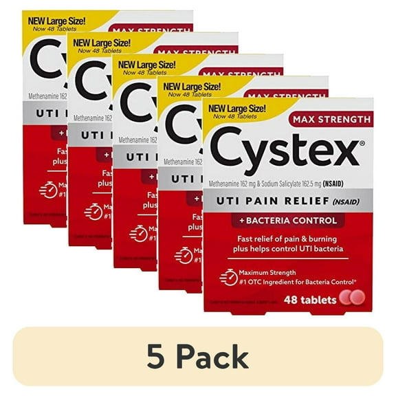 (5 pack) Cystex UTI Pain Relief, Maximum Strength, Relieves Pain & Urgency of Urinating, 48ct