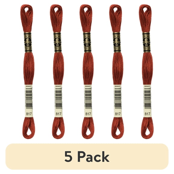 (5 pack) DMC Mouline 117-817 Six-Strand Embroidery Thread, Very Dark Coral Red, 8.7-Yards