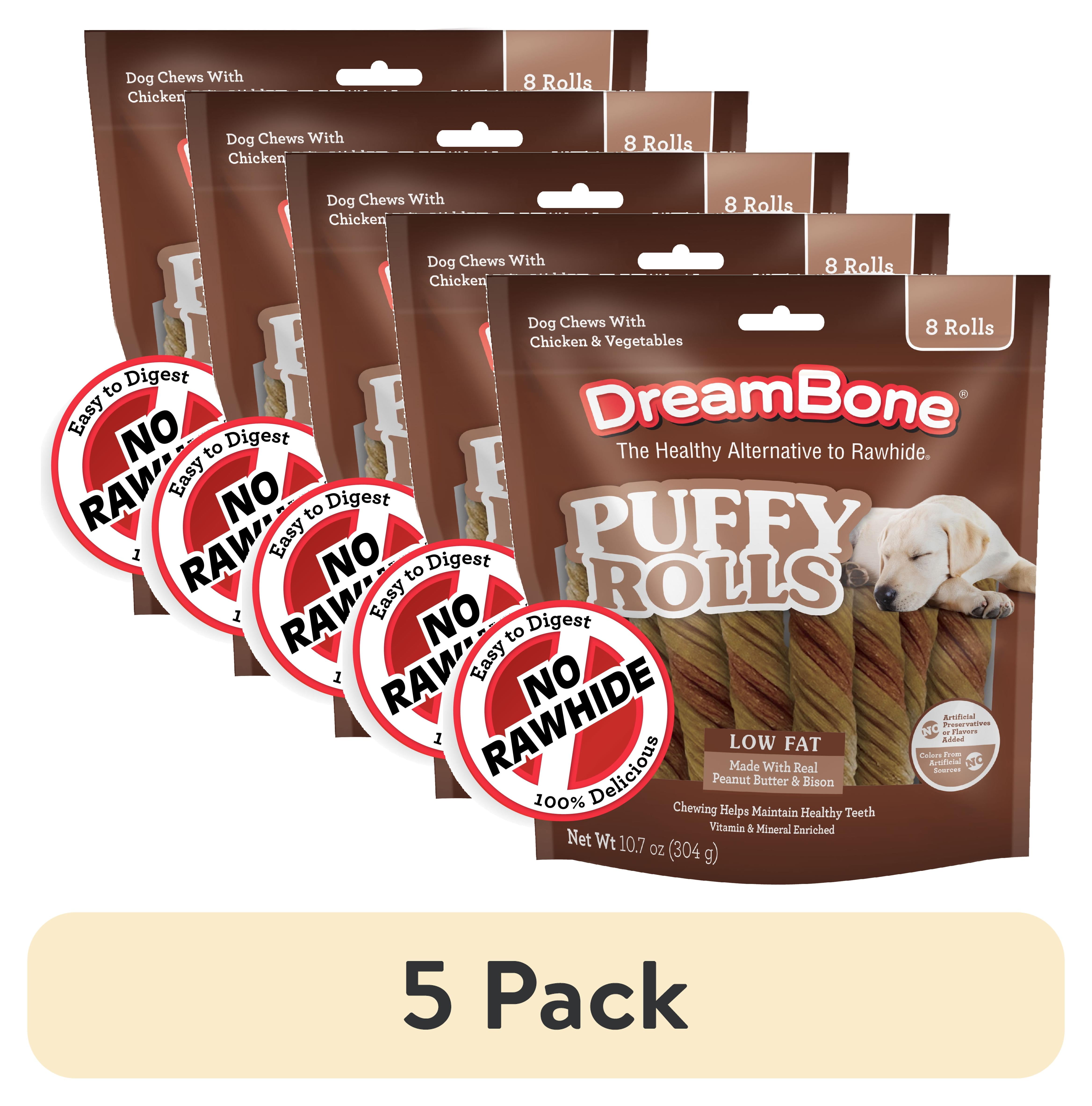 (5 pack) DreamBone Puffy Rolls Chews for Dogs, Treat Your Dog to Easy-to-Digest Rawhide-Free Chews Made with Real Peanut Butter and Bison, 8 Count