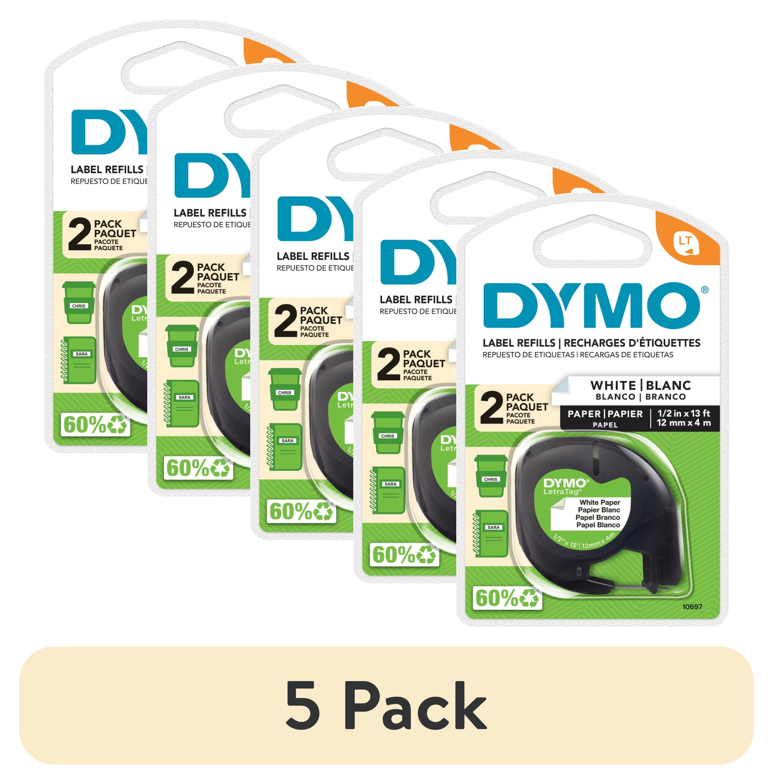 (5 pack) DYMO Labeling Tape for LetraTag Label Makers, Black Print on White Labels, 1/2" x 13-Foot Roll, 2 Pack