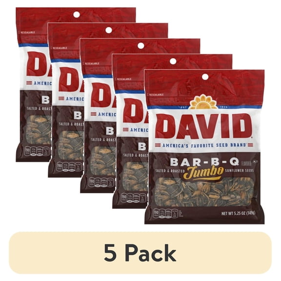 (5 pack) David Jumbo Sunflower Seeds, Bar-B-Q, 5.25 Ounce