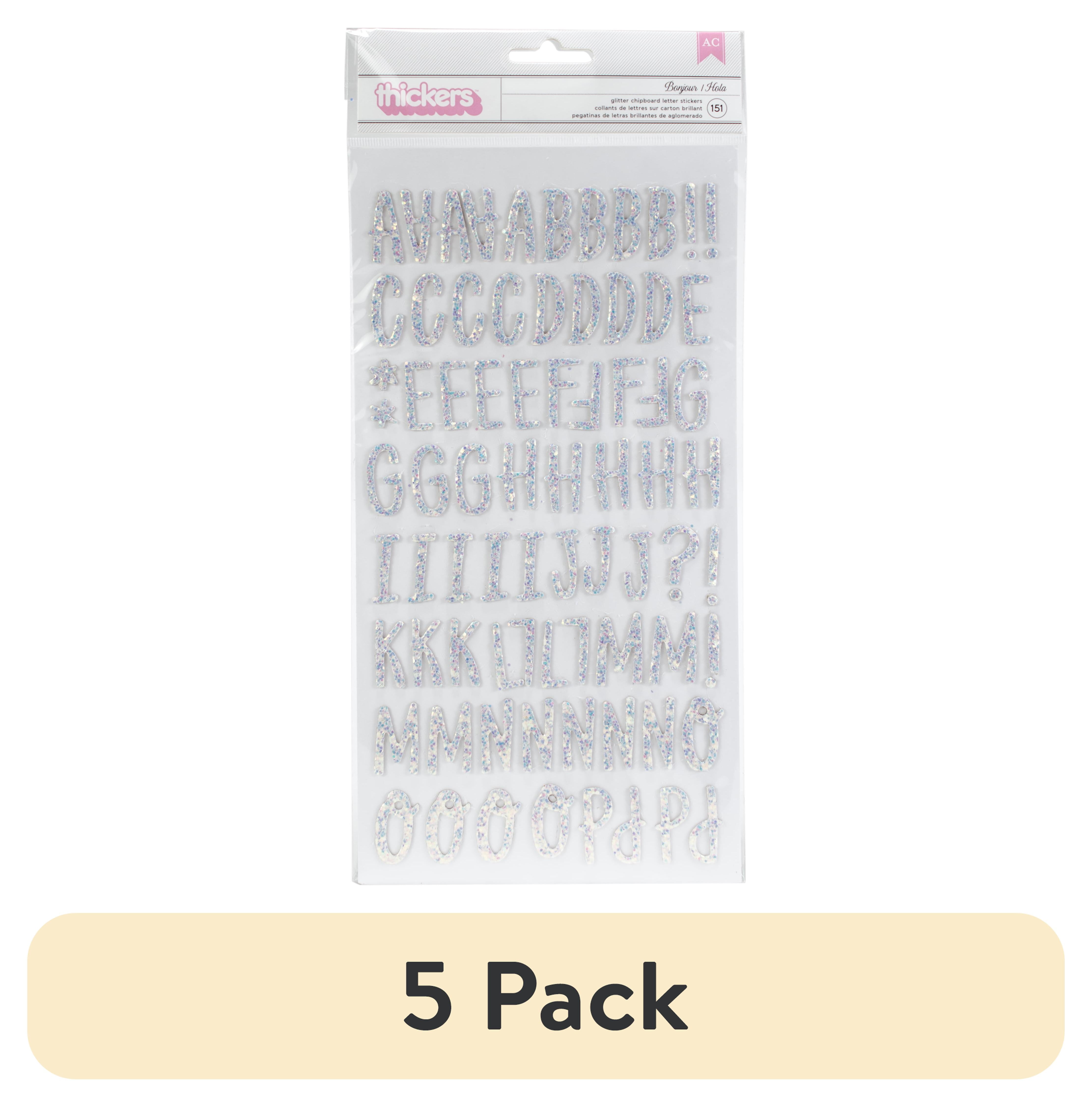 (5 pack) Dear Lizzy Stay Colorful Thickers Stickers 5.5"X11" 2/Pkg-Bonjour Alpha/Multi Glittered Chipboard