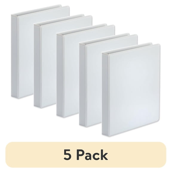 (5 pack) Universal Comfort Grip Deluxe Plus 1" 3-Ring View Binders D-Ring White with Transparent Cover