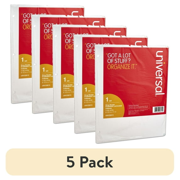 (5 pack) Universal UNV20815 11 in. x 8.5 in. 5-Tab Deluxe Write-On/Erasable Tab Index - White (1 Set)