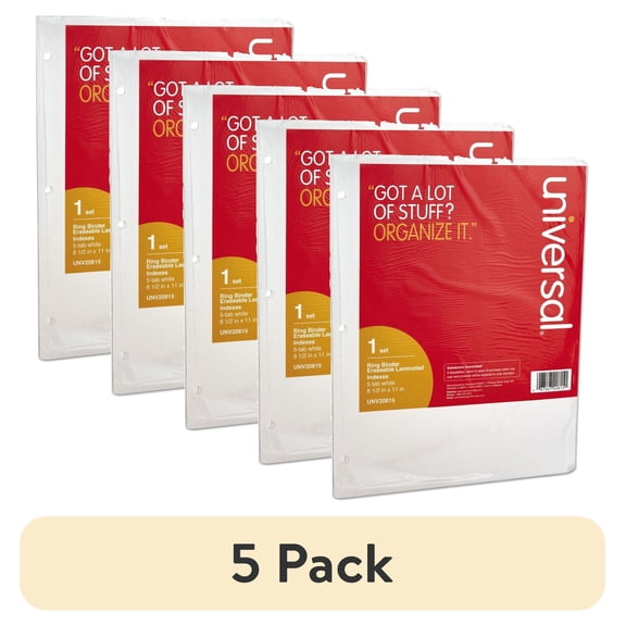(5 pack) Universal UNV20815 11 in. x 8.5 in. 5-Tab Deluxe Write-On/Erasable Tab Index - White (1 Set)