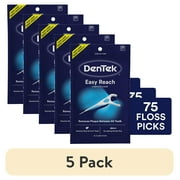 (5 pack) DenTek Complete Clean Easy Reach Floss Picks, No Break & No Shred Floss, 75 Count