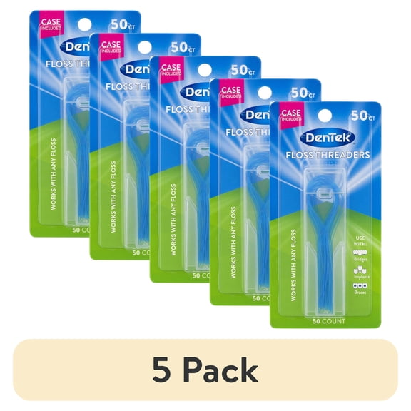 (5 pack) DenTek Floss Threaders, For Braces, Bridges, and Implants, 50 Count
