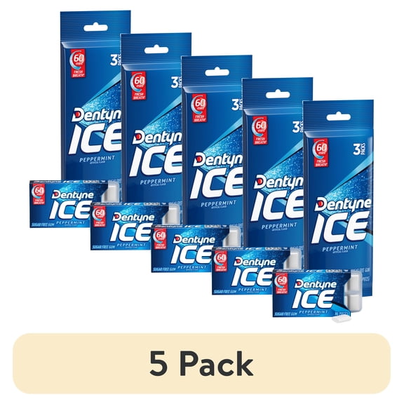 (5 pack) Dentyne Ice Sugar Free Peppermint Chewing Gum Blister pack, 16 Pieces, 3 pack