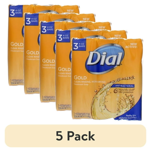 (5 pack) Dial Antibacterial Deodorant Bar Soap, Gold, 4 oz, 3 Bars