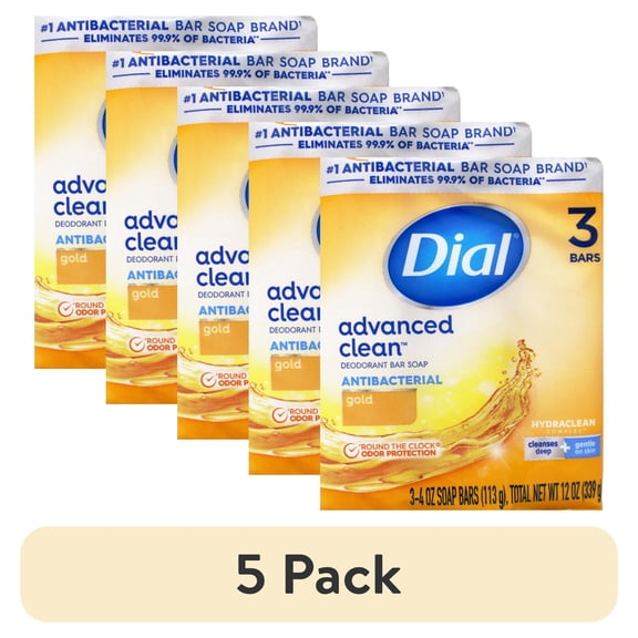 (5 pack) Dial Antibacterial Deodorant Bar Soap, Gold, 4 oz, 3 Bars
