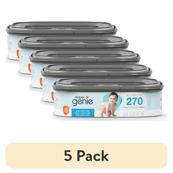 (5 pack) Diaper Genie Square Refill, Unscented, Holds up to 270 Newborn Diapers, 1 Pack