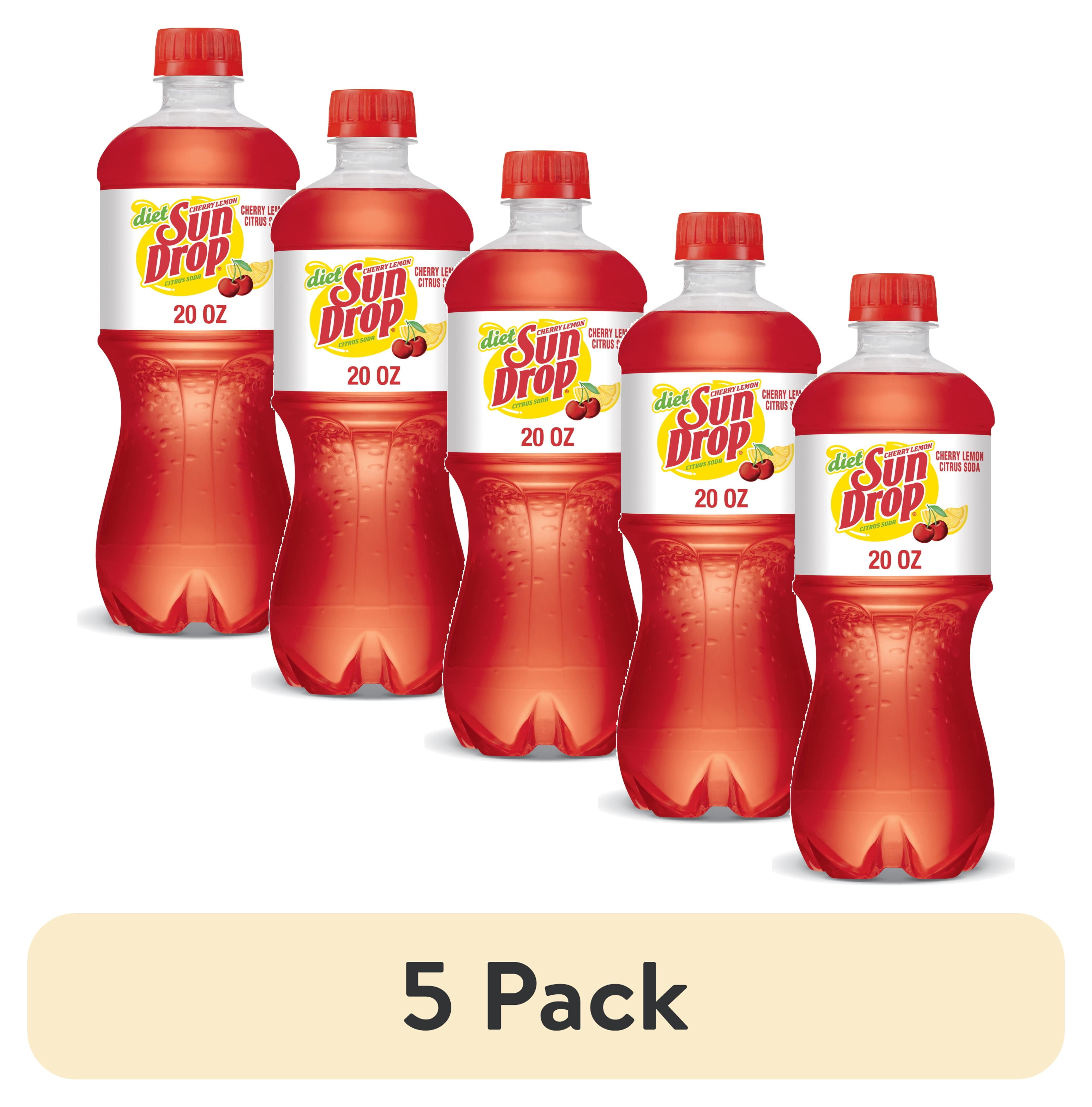 (5 pack) Diet Sun Drop Cherry Lemon Citrus Soda Pop, 20 fl oz, Bottle
