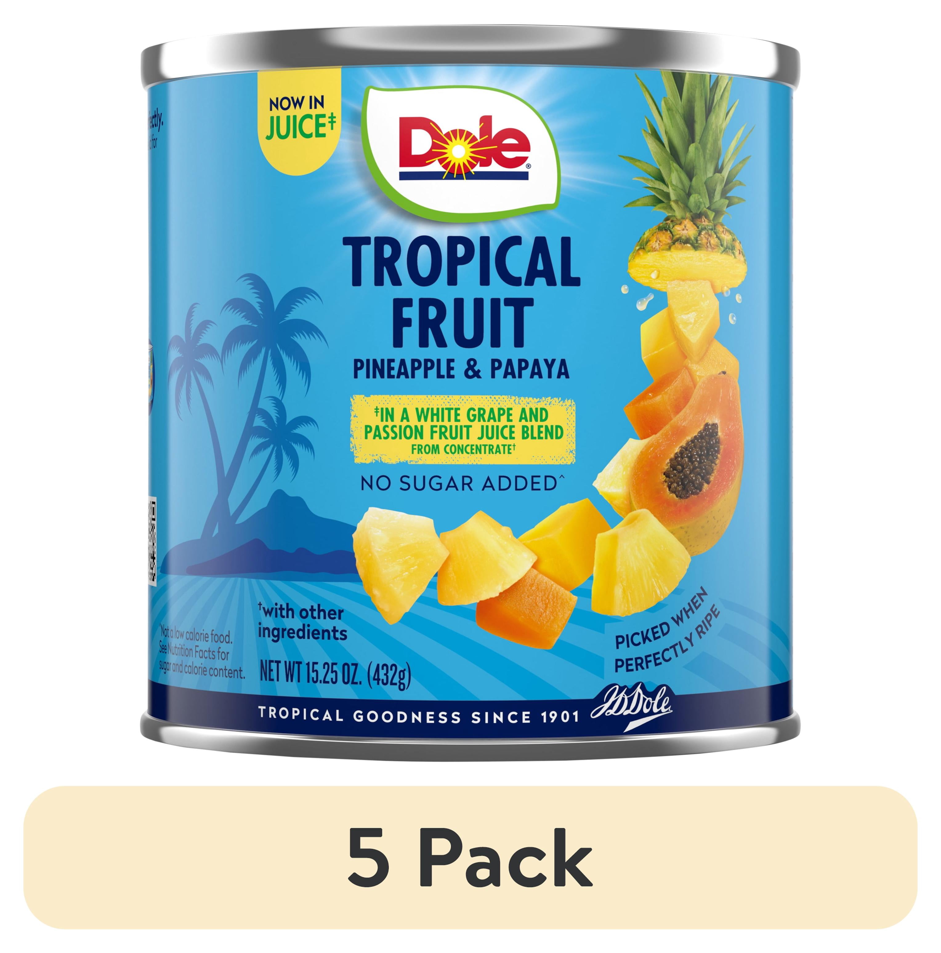 (5 pack) Dole Tropical Fruit, Pineapple and Papaya, No Sugar Added, 15.25 oz Can