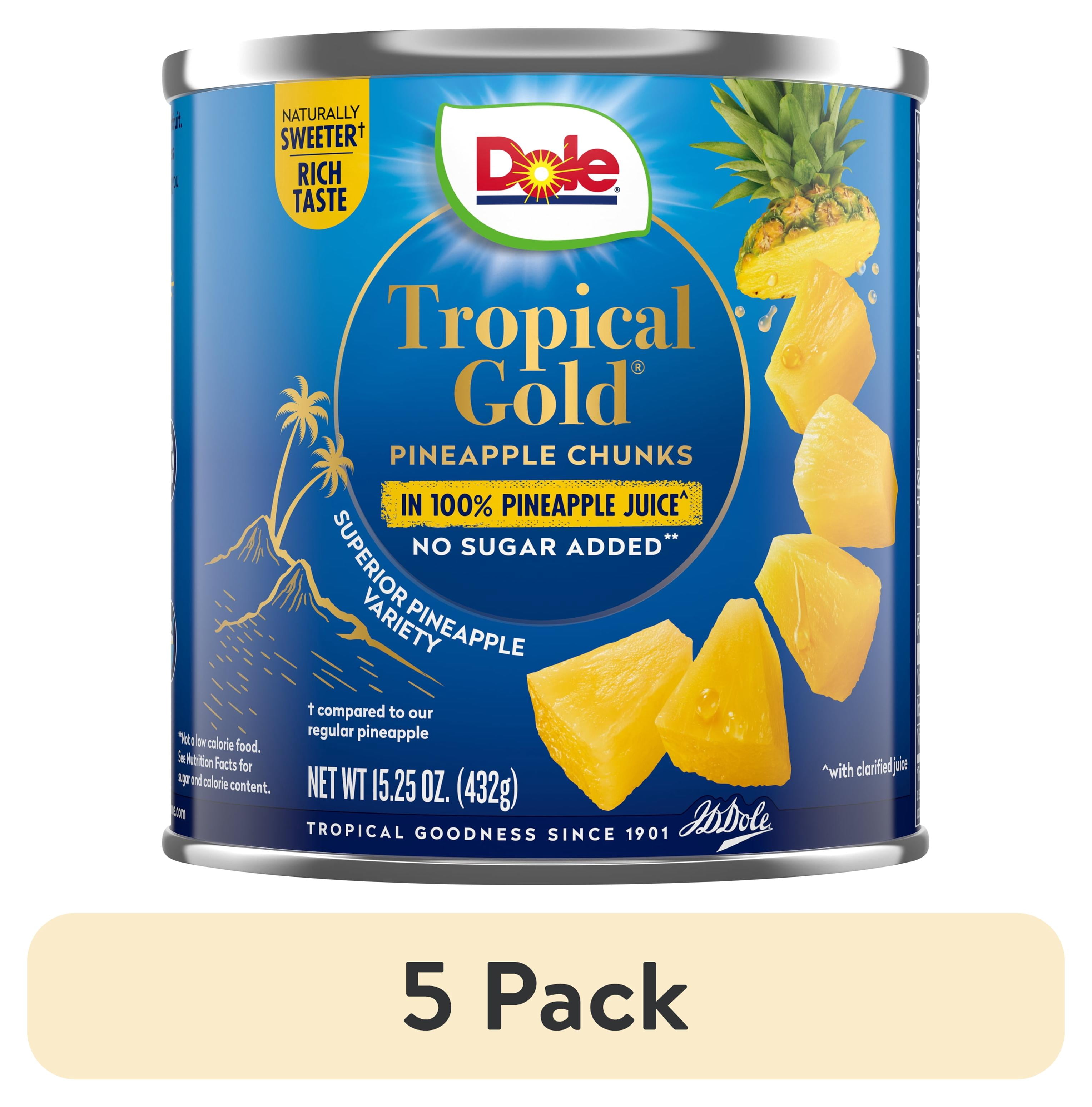 (5 pack) Dole Tropical Gold Pineapple Chunks in 100% Pineapple Juice, 15 oz Can