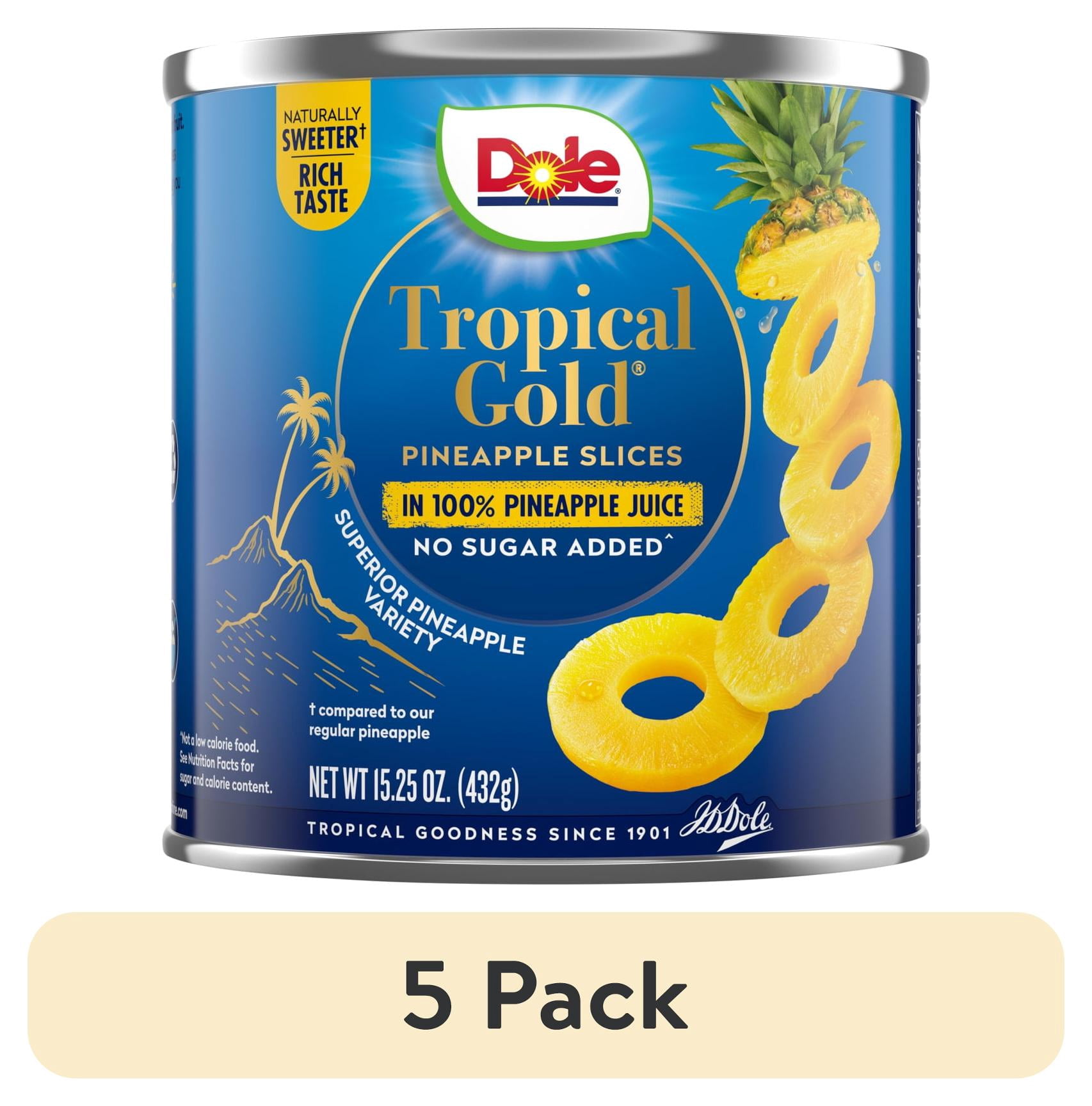 (5 pack) Dole Tropical Gold Pineapple Slices in 100% Pineapple Juice, 15 oz Can