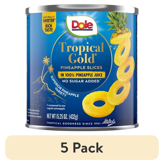 (5 pack) Dole Tropical Gold Pineapple Slices in 100% Pineapple Juice, 15 oz Can