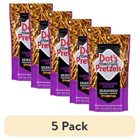 (5 pack) Dot's Pretzels Cinnamon Sugar Seasoned Pretzel Twists Snack, 16 oz
