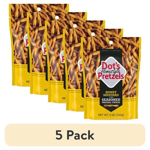 (5 pack) Dot's Homestyle Pretzels, Honey Mustard Seasoned Pretzel Twists, 5 oz Snack Size Bag