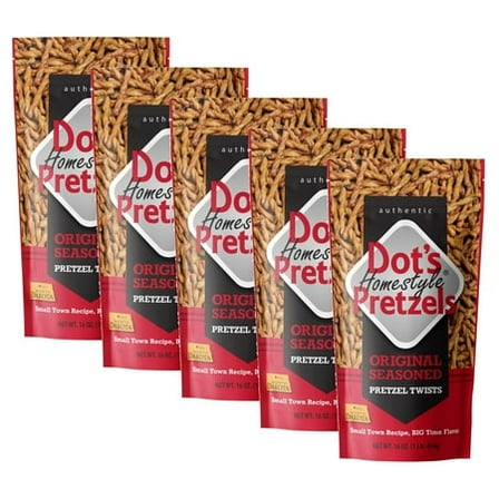 (5 pack) Dot's Homestyle Pretzels, Original Seasoned Pretzel Twists Snack, 16 oz Family Size Bag
