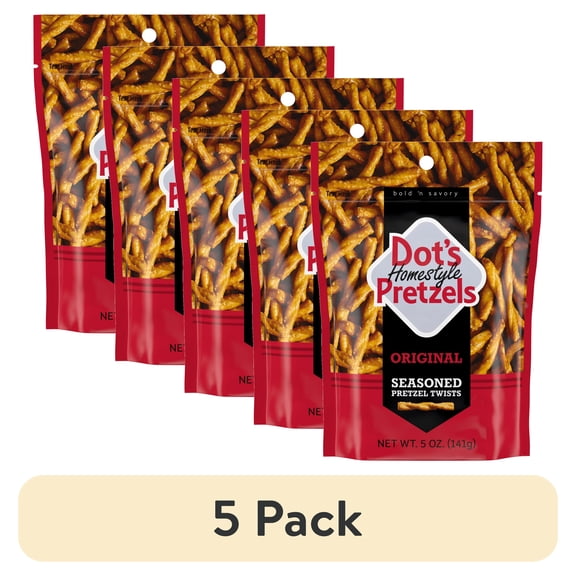 (5 pack) Dot's Homestyle Pretzels, Original Seasoned Pretzel Twists, 5 oz Snack Size Bag