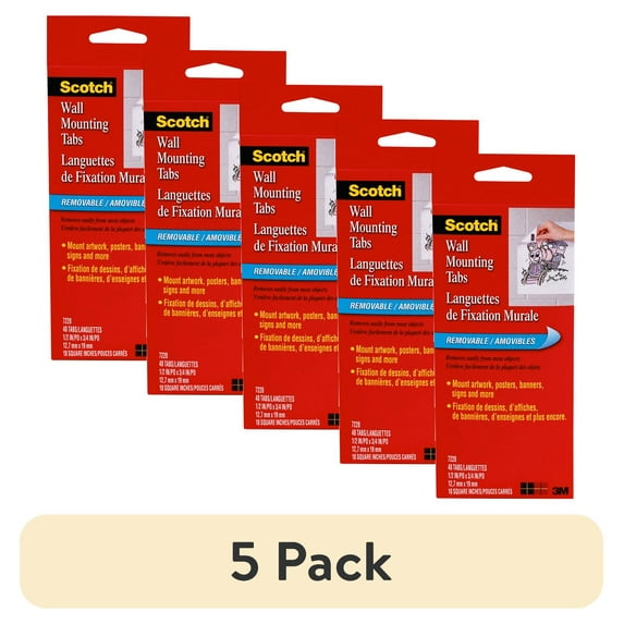(5 pack) Double Sided Removable Adhesive Wall Mounting Tab, 1/2" x 3/4", 48 Tabs