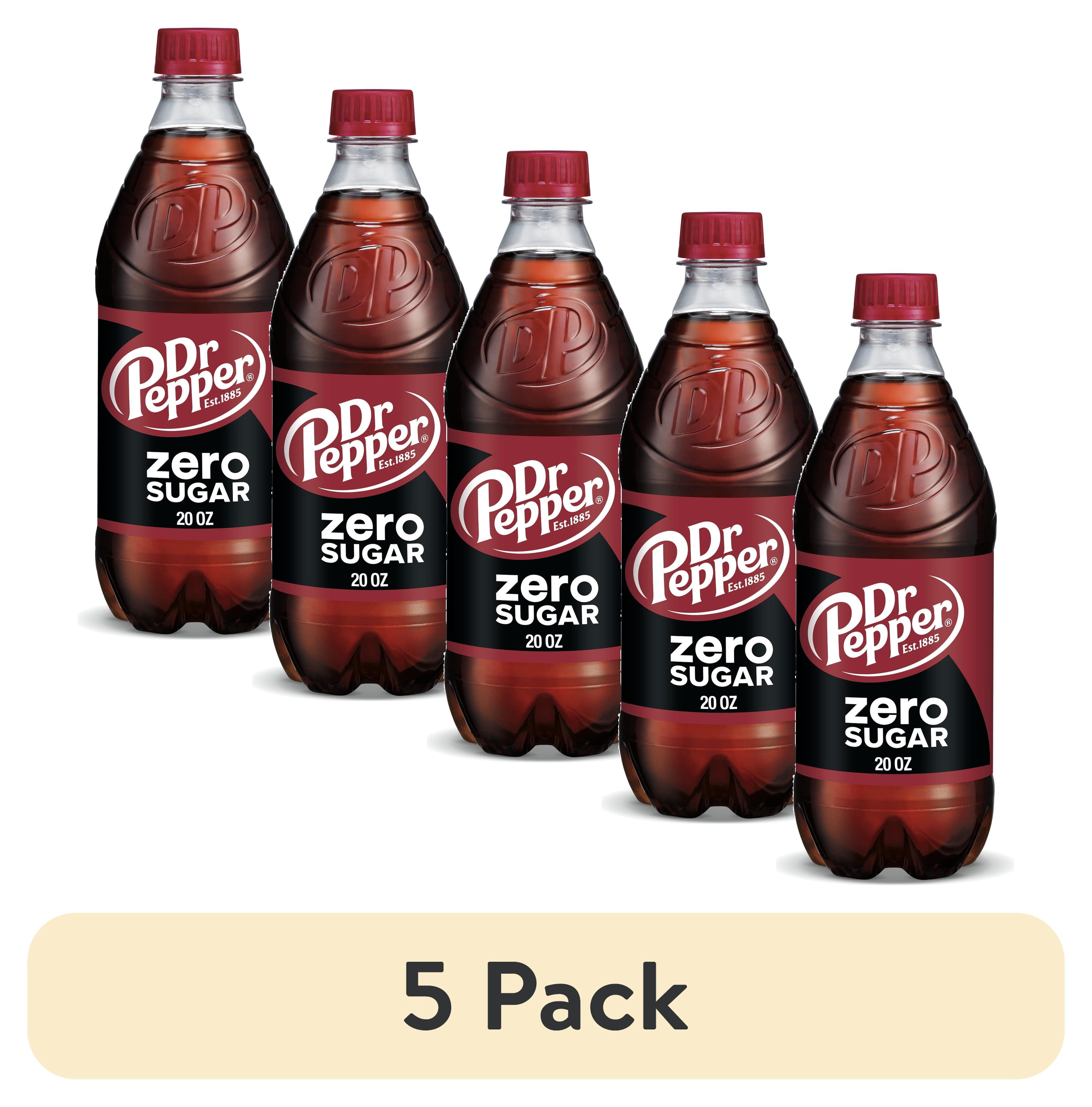 (5 pack) Dr Pepper Zero Sugar Soda Pop, 20 fl oz, Bottle