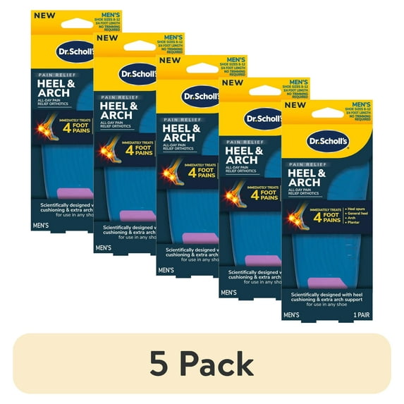 (5 pack) Dr. Scholl’s Heel & Arch All-Day Pain Relief Orthotics for Men, 1 Pair