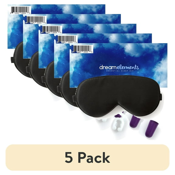 (5 pack) Dream Elements Sleep Mask - 100% Mulberry Silk Eye Mask with Foam Ear Plugs & Anti Snoring Nose Clip
