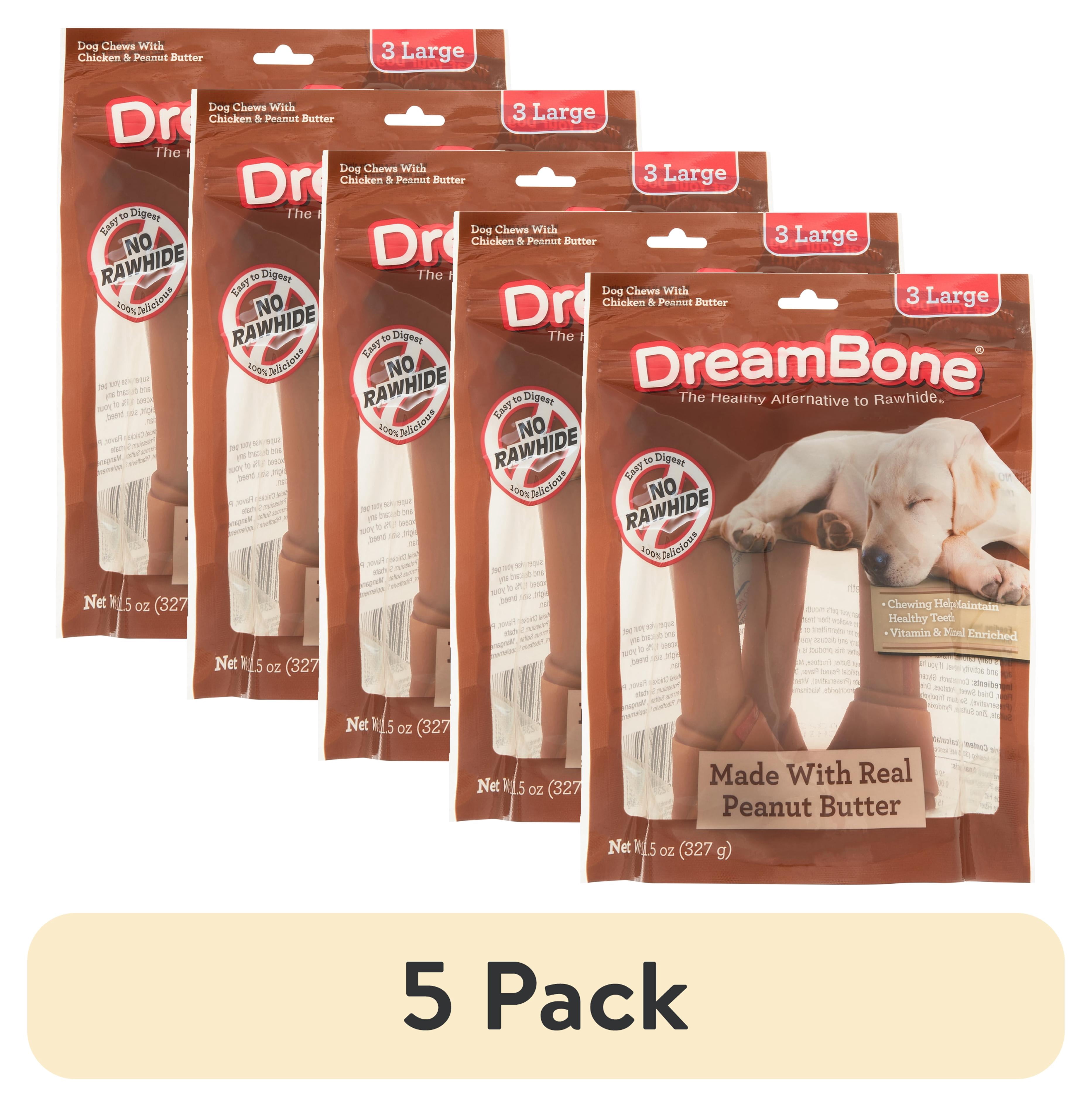 (5 pack) DreamBone Peanut Butter Flavored Rawhide-Free Dog Chews, Large, 12 Oz. (3 Count)