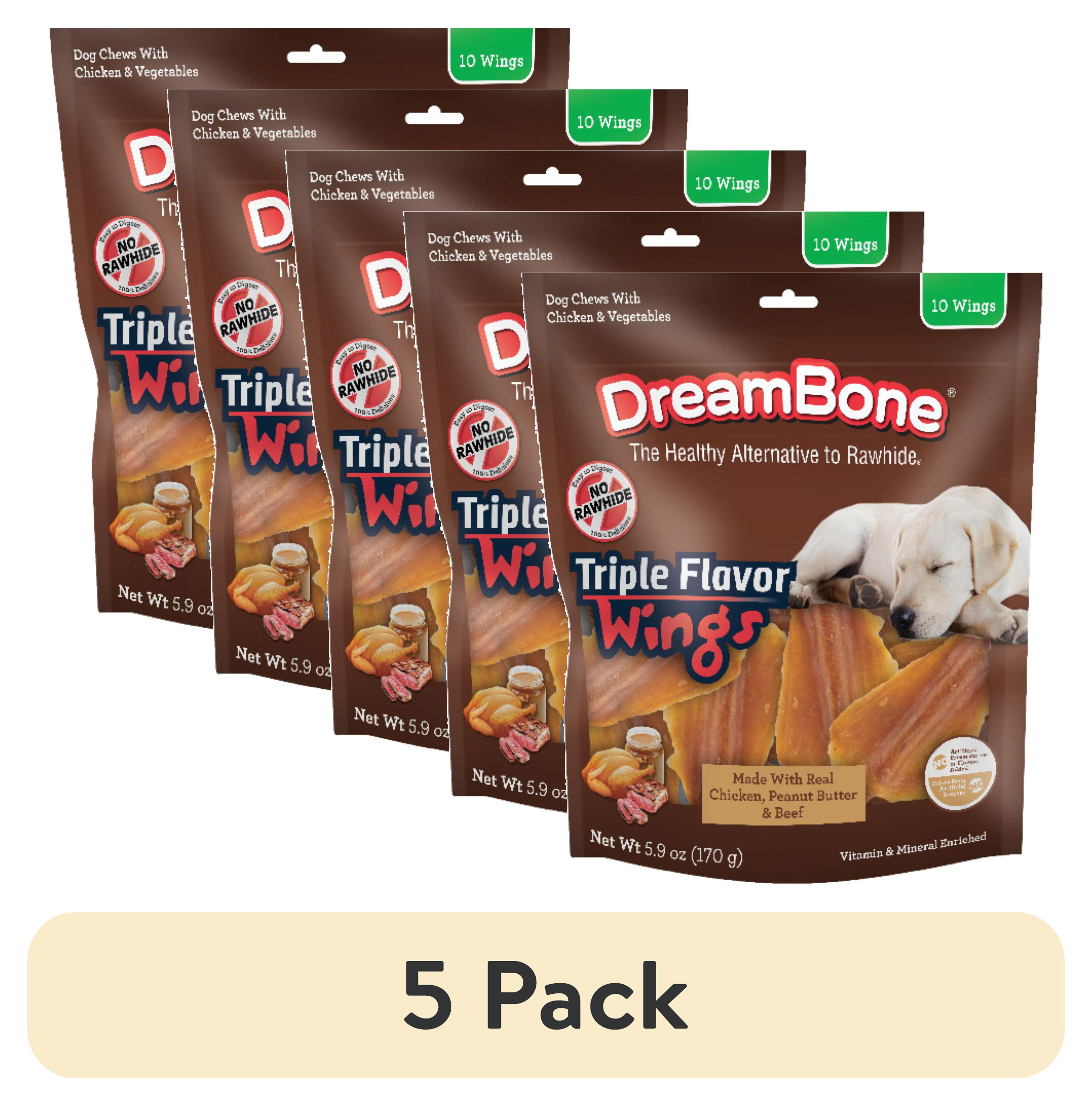 (5 pack) DreamBone Triple Flavor Wings Rawhide-Free Chews for Dogs, Made with Real Peanut Butter, 10 Count