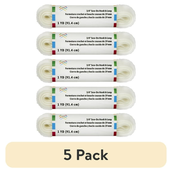 (5 pack) Hook and Loop Tape Sewing Fastener Sew Down White 36 Inches