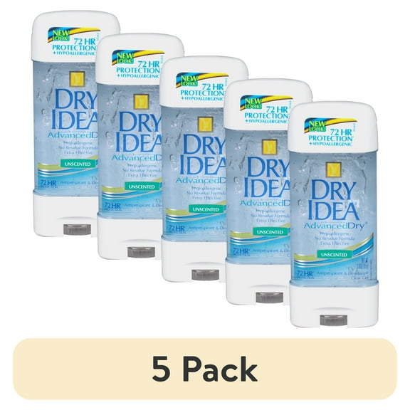 (5 pack) Dry Idea Antiperspirant Deodorant Gel, Unscented, 3 oz