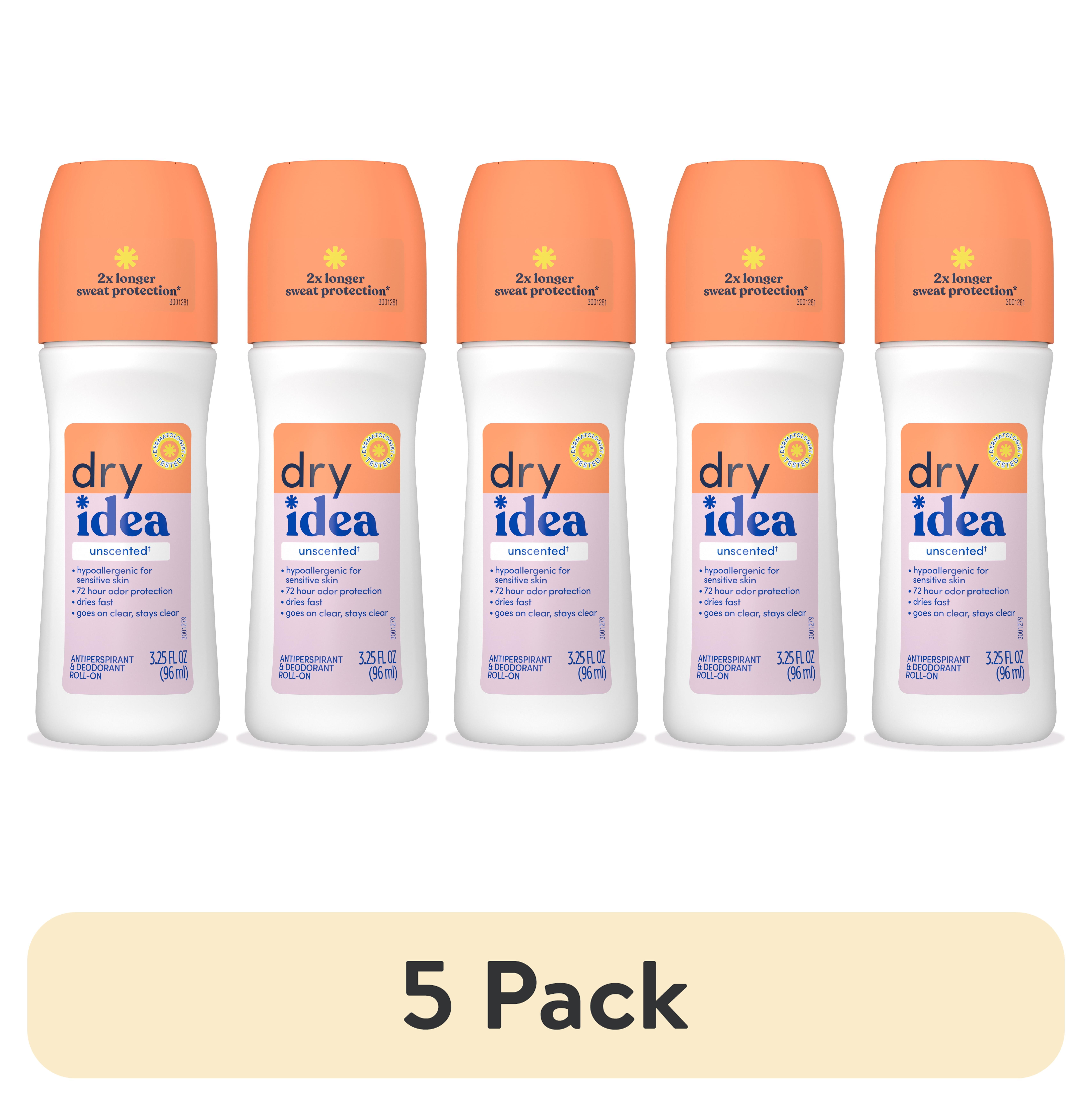 (5 pack) Dry Idea Roll-On Deodorant & Antiperspirant & Unscented for Sensitive Skin, 3.25 oz.