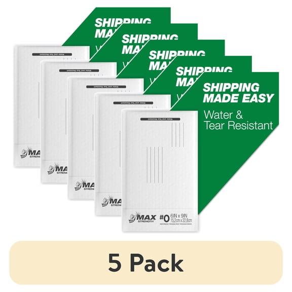 (5 pack) Duck Max Strength Self-Sealing #0 Poly Bubble Mailers, White, 6" x 9"
