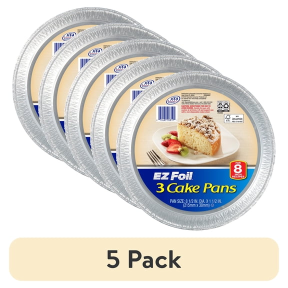 (5 pack) EZ Foil Disposable Round Cake Pans, 8 inches, 3 Count