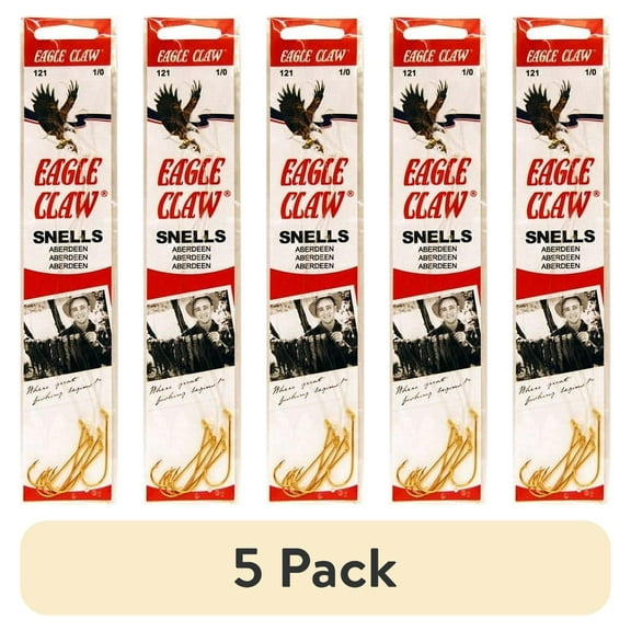 (5 pack) Eagle Claw 121W-1/0 Aberdeen Snell Fish with a Gold Hook, Size 1/0