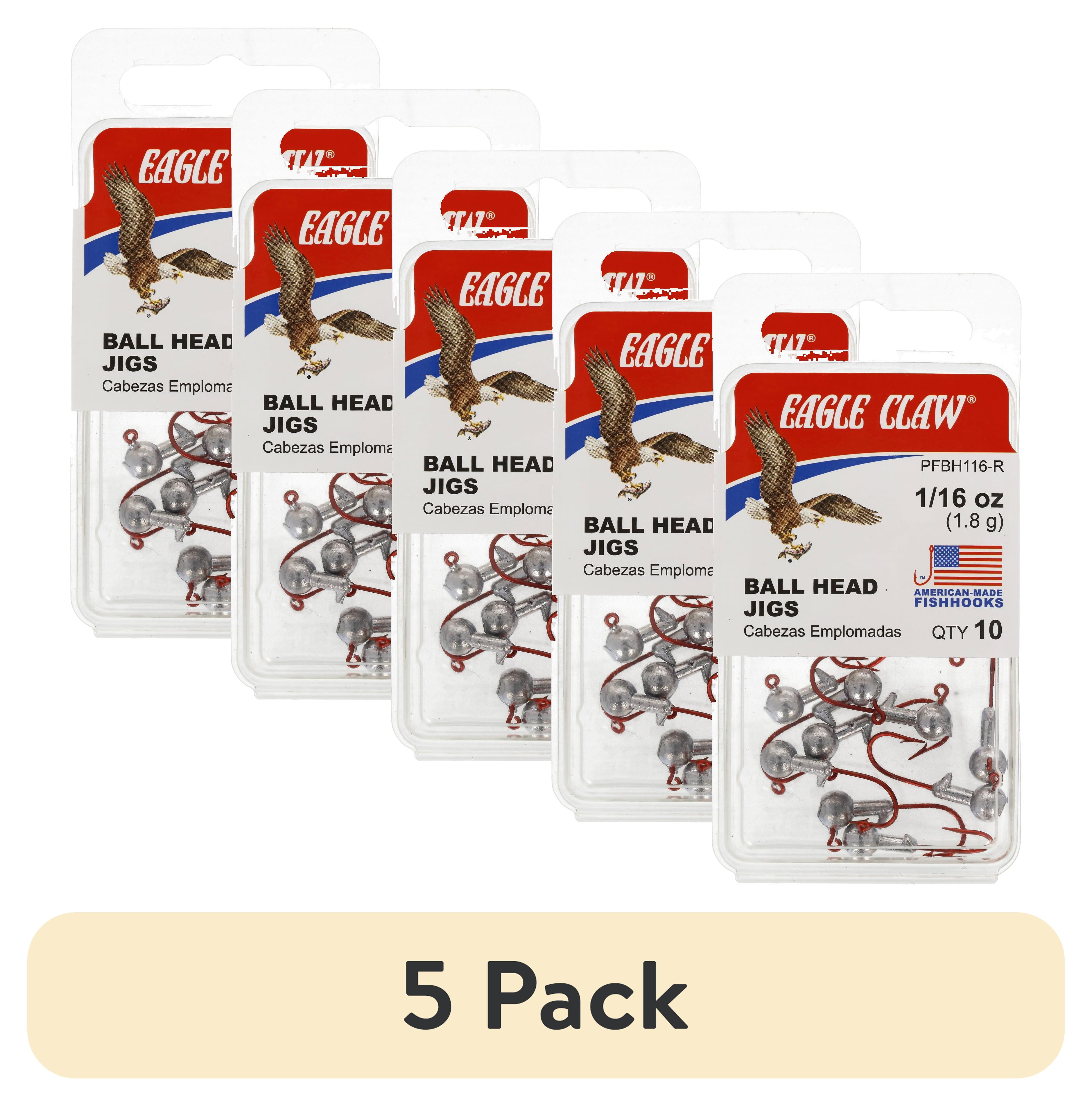 (5 pack) Eagle Claw Ball Head Fishing Jig 1/16 oz., Red Hook