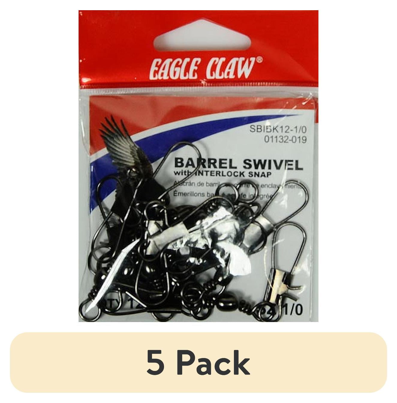 (5 pack) Eagle Claw Barrel Swivel with Interlock Snap, Black, Size 1/0, 12 Pack