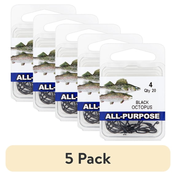 (5 pack) Eagle Claw ROCTW-4 Octopus Hook, Black, Size 4, 20 Pack