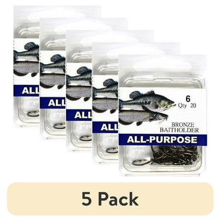 (5 pack) Eagle Claw Renegade Baitholder Fishing Hooks, Bronze, Size 6, 20 Pack