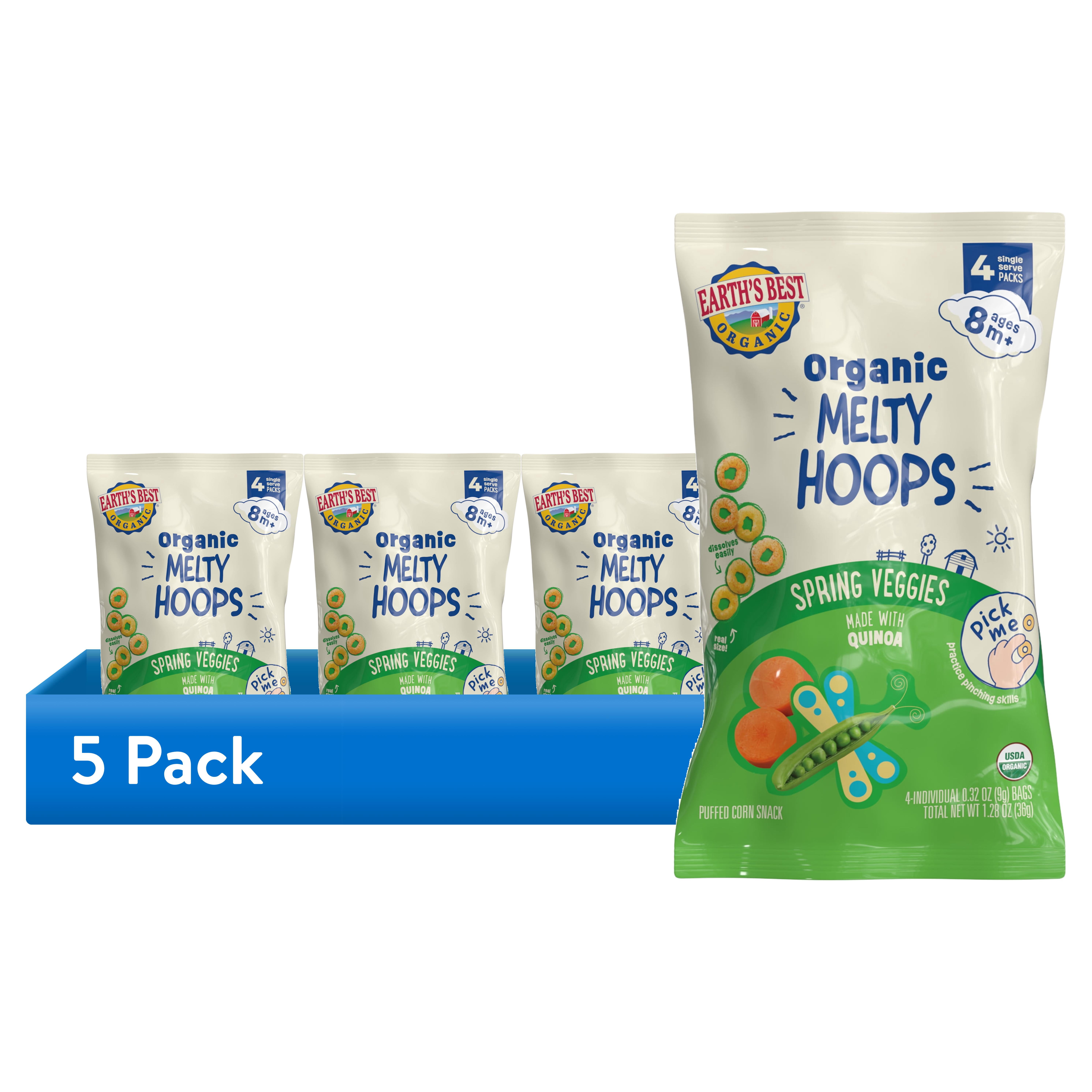 5 pack) Earth's Best Organic Bite-Size Melty Hoops Spring Veggies