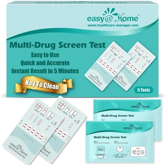 (5 pack) Easy Home FDA Approved, CLIA Waived 10 Panel Urine Drug Test for THC, OPI, COC, 5 Pack