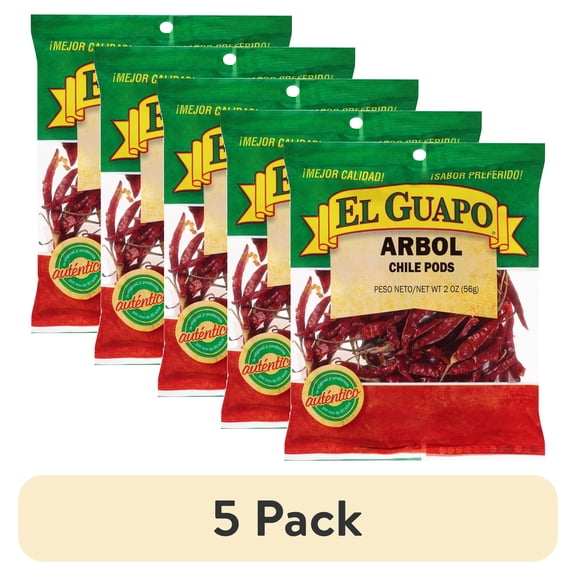 (5 pack) El Guapo Whole Arbol Chili Pods (Chile De Arbol Entero), 2 oz Bag