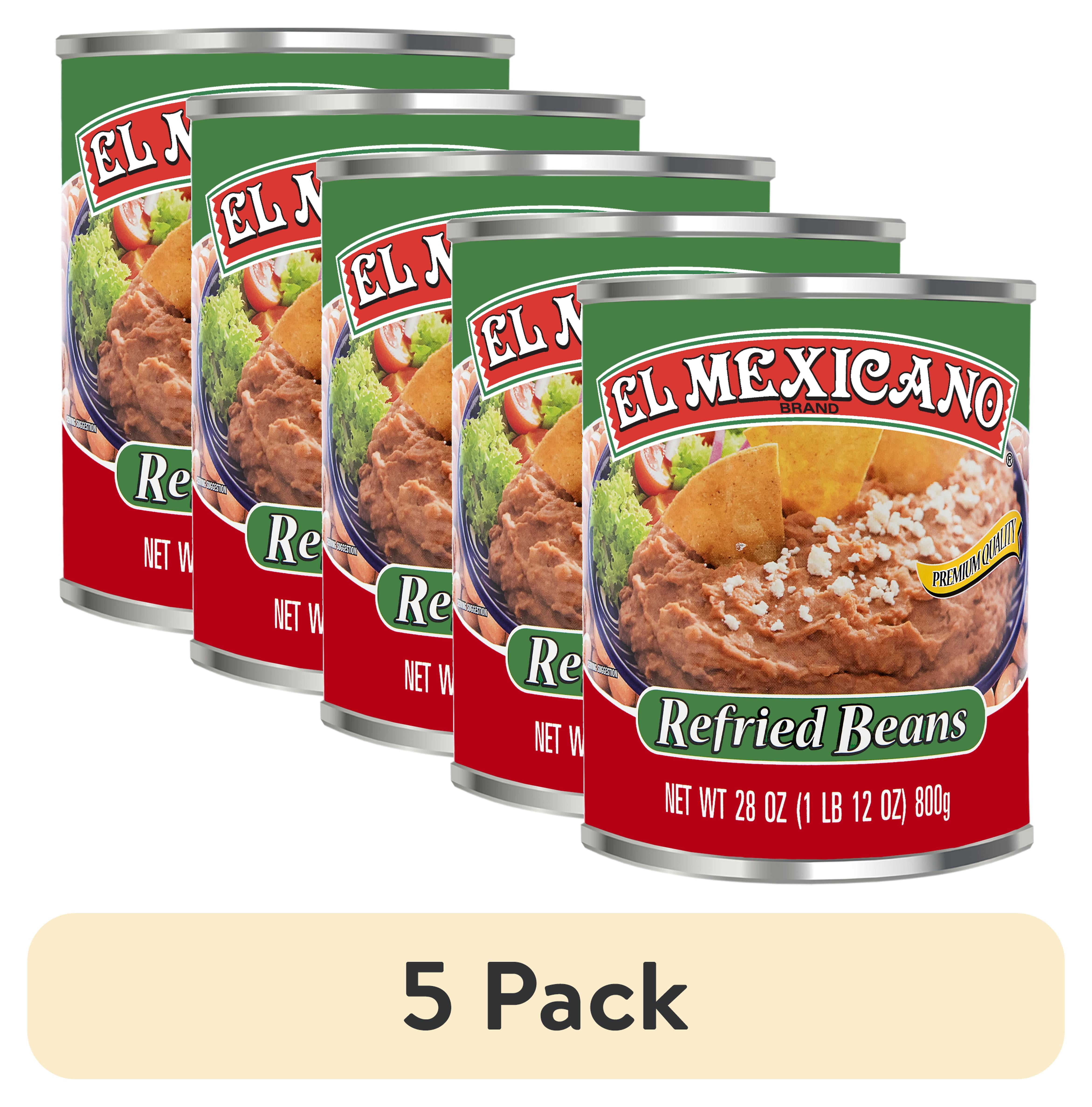 (5 pack) El Mexicano Refried Beans, Frijoles Bayos Refritos, 28 oz Can