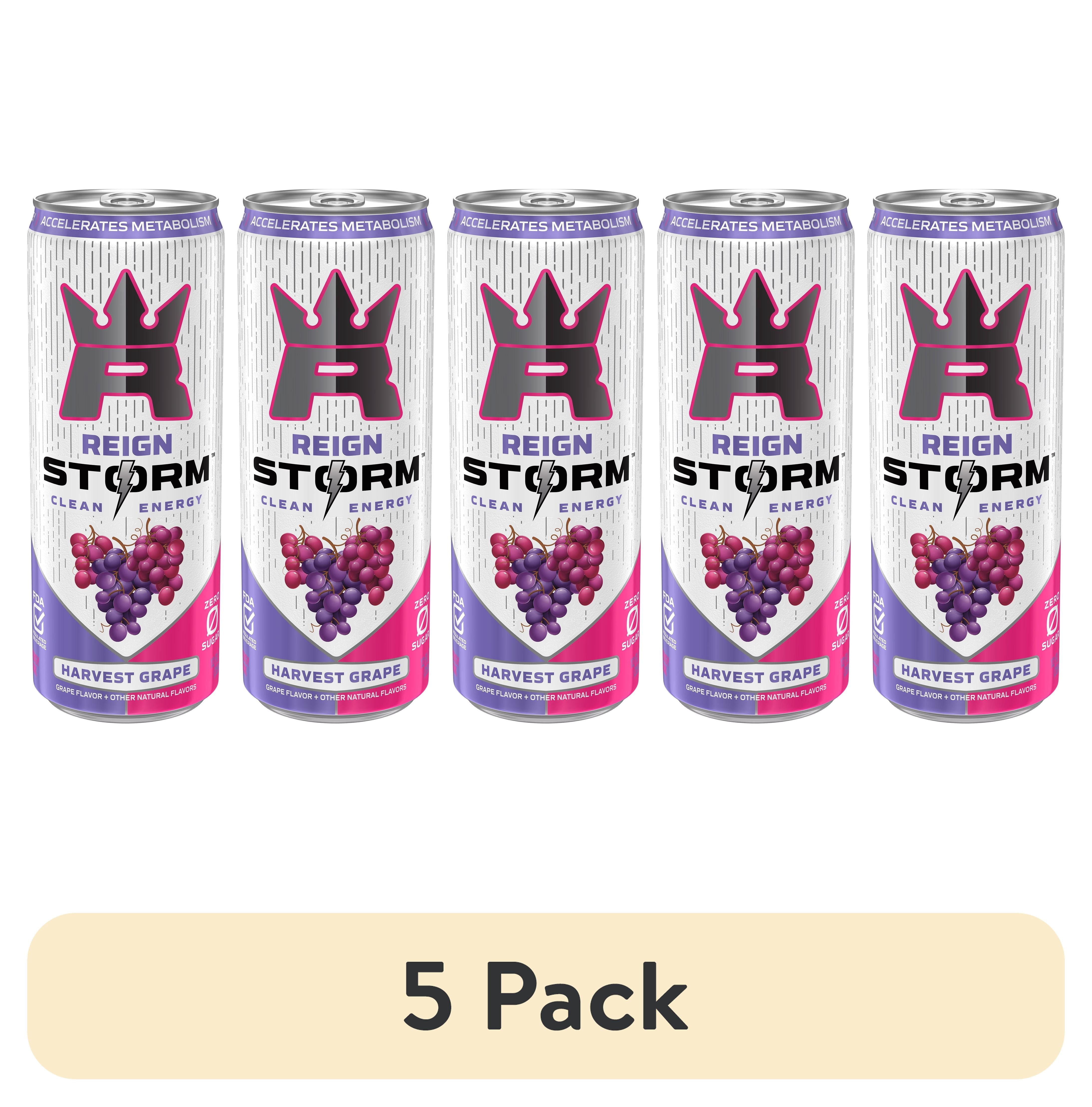 (5 pack) Energy Drink, Harvest Grape Flavor, 12 oz Can